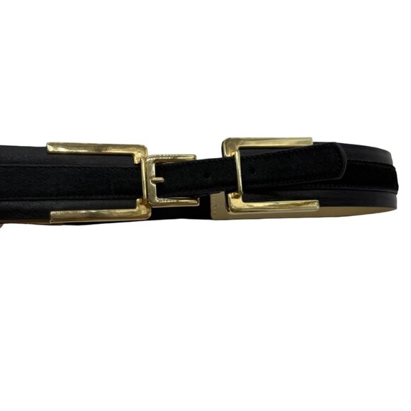 Ann Taylor Black Pony Hair & Leather Elastic Back Belt Gold Hardware Size M/L main image 9
